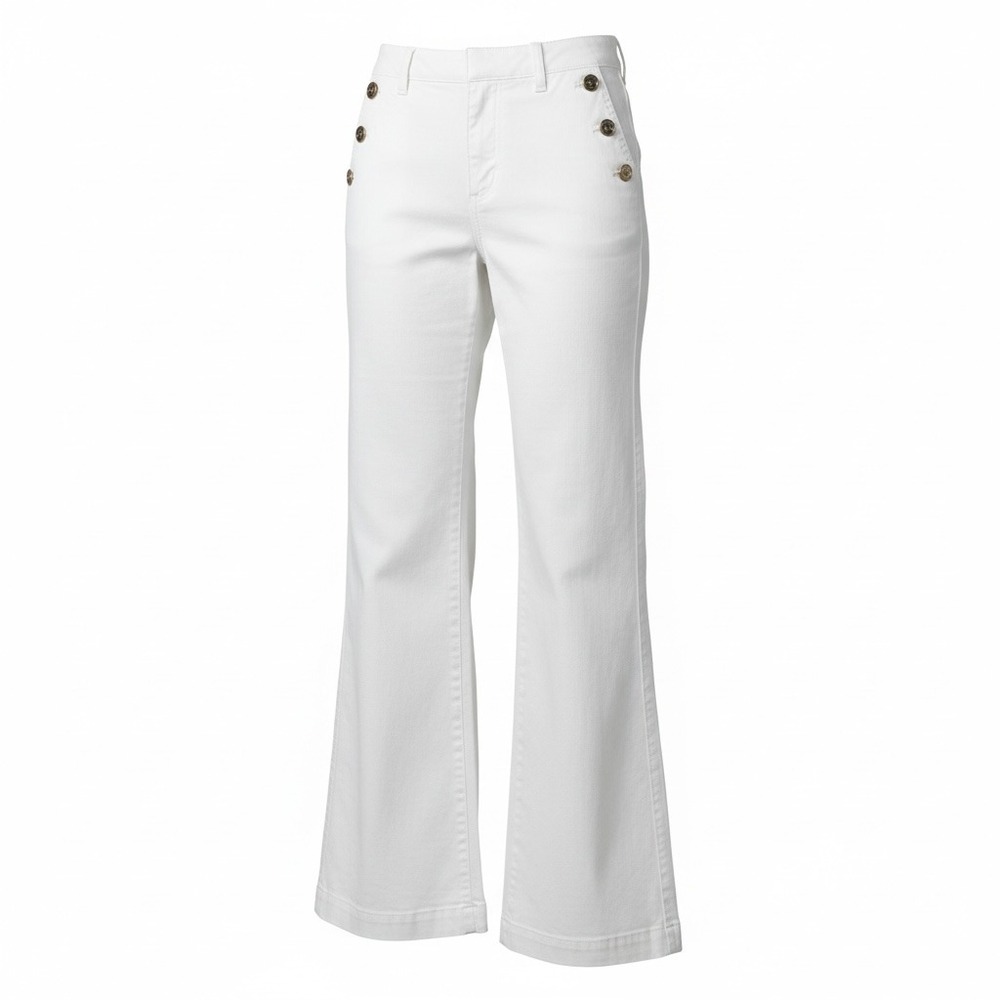 Talbots Simply Flattering Nautical Preppy White Side Button 8 Petite Trousers